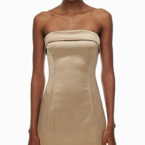 NWT Aritzia Shimmer Tube Satin Dress Mini Gold/Beige Size 2